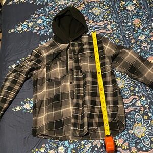 Original Use Black and Gray Plaid Hooded Shirt